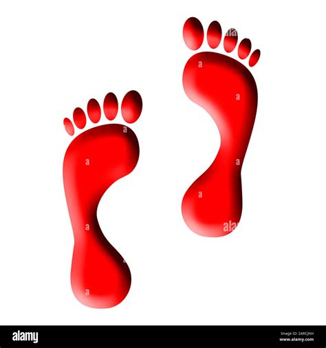 Red footprints against a white background Stock Photo - Alamy