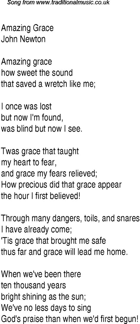 Amazing Grace - Christian Gospel Song Lyrics and Chords