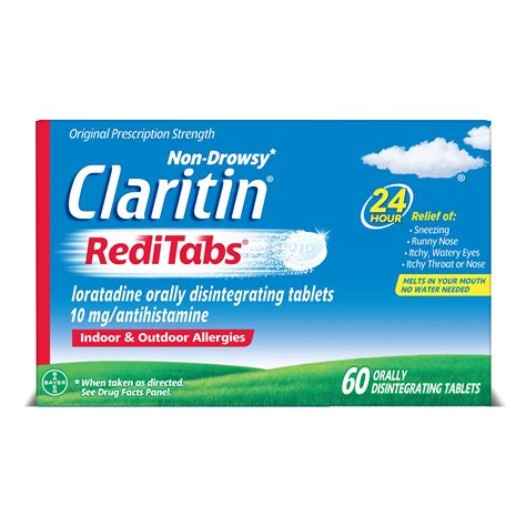 Claritin RediTabs 24 Hour Non-Drowsy Allergy Medicine, Loratadine Antihistamine Tablets, 60 Ct ...