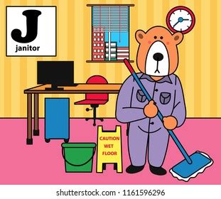 J Alphabet Bear Janitor Cartoon Character Stock Vector (Royalty Free ...