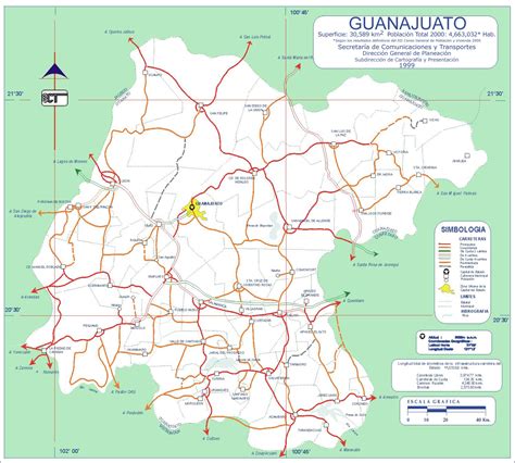 Guanajuato road map 1999 - Full size