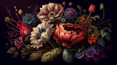 Flor Ilustração Fundo Preto, Flores, Ilustração, Ilustração De Flor De ...