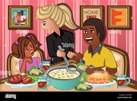 Mixed race family dinner Stock Vector Images - Alamy