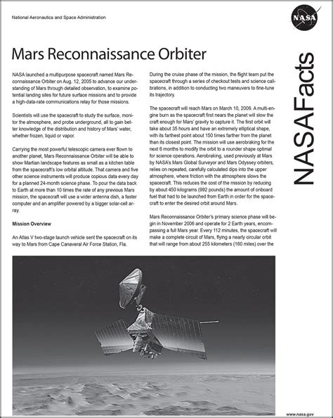 Mars Reconnaissance Orbiter Fact Sheet – NASA Mars Exploration