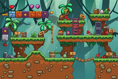 Jungle Platformer 2D Game Tileset - CraftPix.net