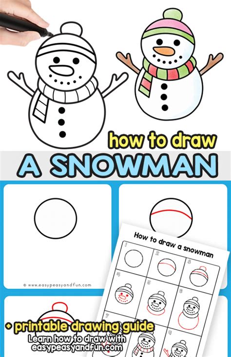 How to Draw a Snowman - Step by Step Drawing Guide - Easy Peasy and Fun