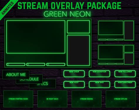 Green Neon Twitch Overlay Package Minimal Lime Green Neon | Etsy