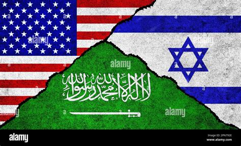 USA, Saudi Arabia and Israel flag together on a textured background ...