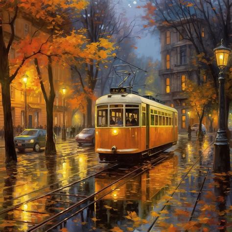 Premium AI Image | painting of a tram