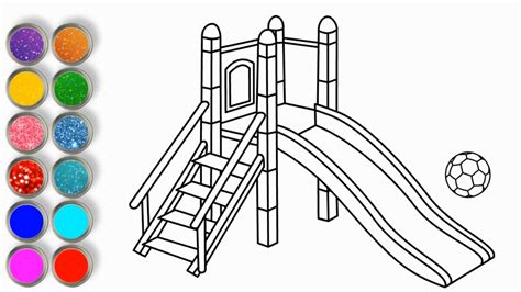 How to Draw a Playground Slide For Kids ♥ Coloring Book And Drawing ♥ Glitter Playground Slide ...