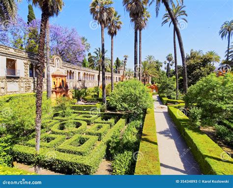 Gardens in Alcazar of Seville, Spain Stock Image - Image of moorish, place: 35434893