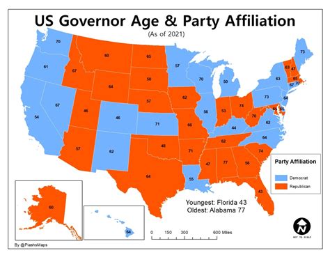 US Governor Ages and Party Affiliation, as of... - Maps on the Web