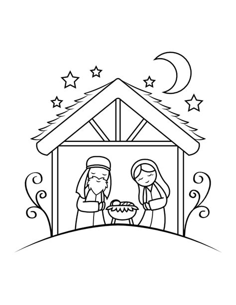 Printable Nativity Scene Coloring Page