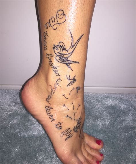 Side view. Take these broken wings and learn to fly foot tattoo | Foot tattoos, Anklet tattoos ...