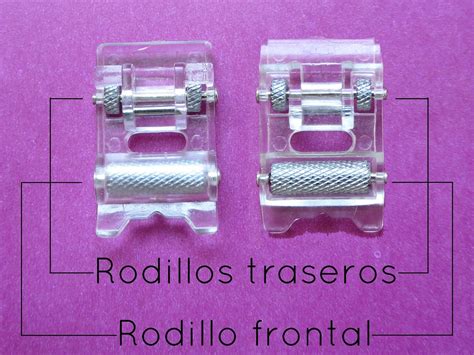 two small metal parts on a pink background with the words rodillos traseos rodillo frontal