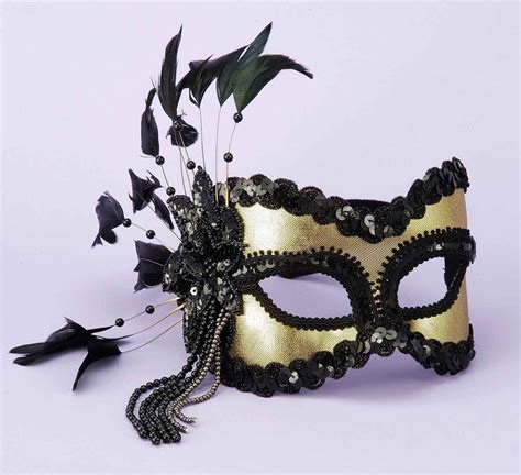 Black Gold Mardi Gras Masquerade Venetian Feather Costume Mask Masquerade Halloween Costumes ...