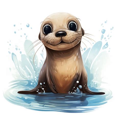 Premium AI Image | Cartoon sea otter sitting in the water with a big ...