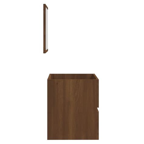 Meuble sous-lavabo suspendu salle de bain chêne marron 2 tiroirs + miroir – largeur 41 cm ...