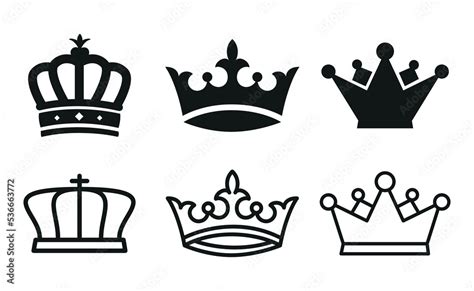 Crown Icon Set Flat Style. Royal Crown Symbol Collection Vector ...