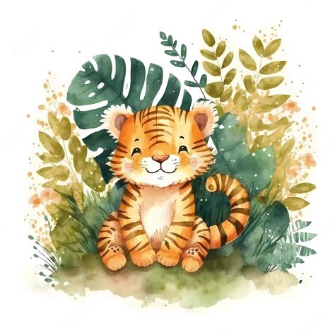 Premium Photo | Cute baby tiger Illustration on watercolor painting