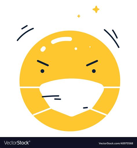 Shiny angry emoji with face mask flat Royalty Free Vector