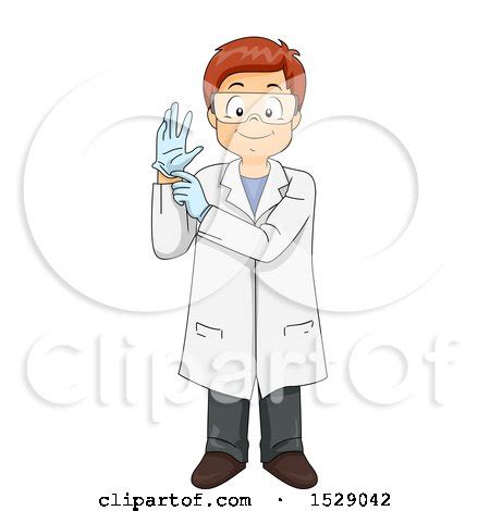 Clipart of a Boy Wearing a Science Lab Coat and Putting on Gloves - Royalty Free Vector ...