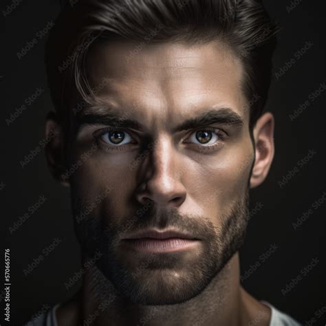 handsome brunette man with light brown eyes. portrait of a beautiful male model isolated on a ...