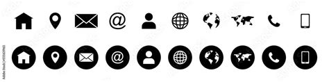 Set of black and white icons transparent. web icon, map icon, contact icon, phone icon, home ...