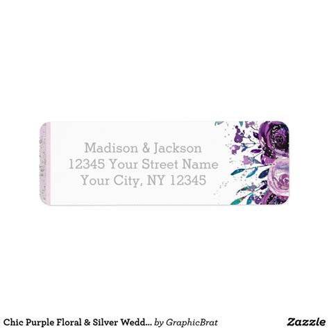 Chic Purple Floral & Silver Wedding Return Address Label | Zazzle | Wedding return address ...
