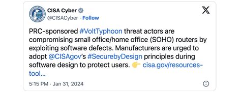 CISA: Vendors must secure SOHO routers against Volt Typhoon attacks