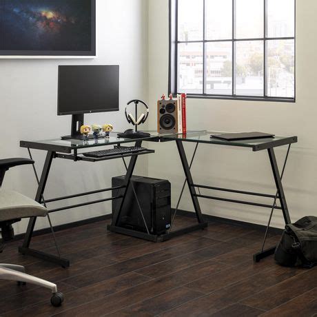 Manor Park Modern Glass Corner Computer Desk and Gaming Desk - Glass/Black | Walmart Canada