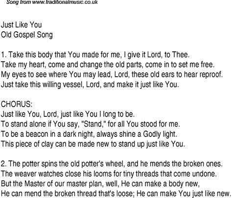 Just Like You - Christian Gospel Song Lyrics and Chords