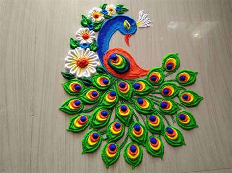 Beautiful peacock rangoli design | | Colorful rangoli designs, Rangoli designs simple diwali ...