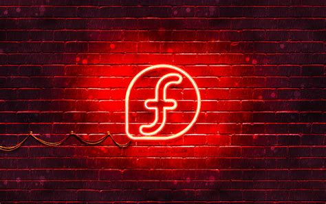 Fedora red logo red brickwall, Linux, Fedora logo, OS, Fedora neon logo ...