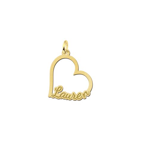 Gold heart shaped name pendant