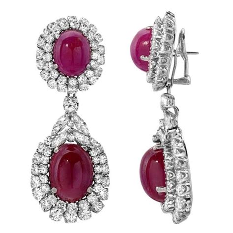 Cabochon Ruby Diamond Gold Detachable Drop Earrings | Drop earrings, Diamond drop earrings ...