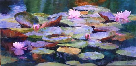 Mystic Pond (Water Lilies) - Original Oil Painting Made In Hawaii - Maui Hands