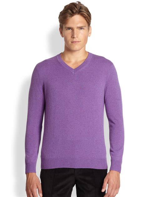 Saks fifth avenue Cashmere V-neck Sweater in Purple for Men | Lyst