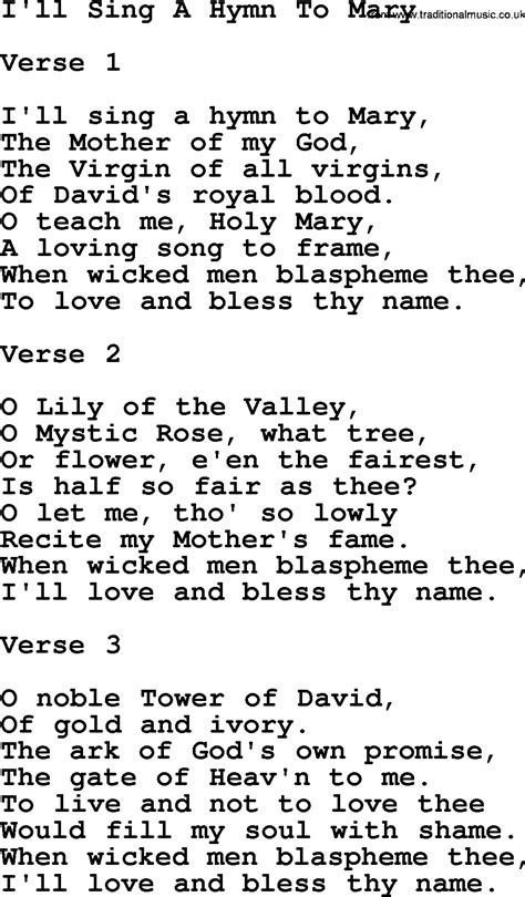 Catholic Hymns, Song: I'll Sing A Hymn To Mary - lyrics and PDF