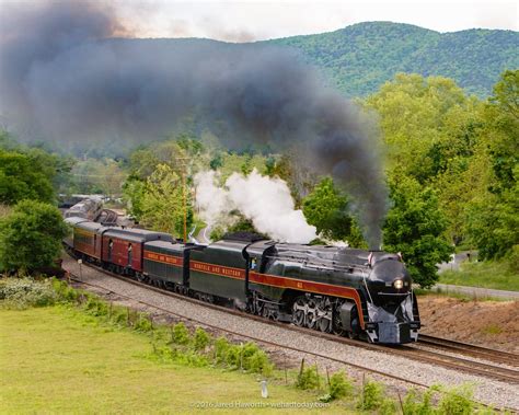 Norfolk & Western Class J 611 steam locomotive passing underneath the Blue Ridge Parkway in ...