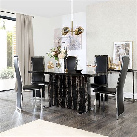 Magnus Black Marble Dining Table with 6 Celeste Black Chairs | Furniture And Choice