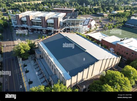 An aerial view of Gill Coliseum on the campus of Oregon State, Thursday ...