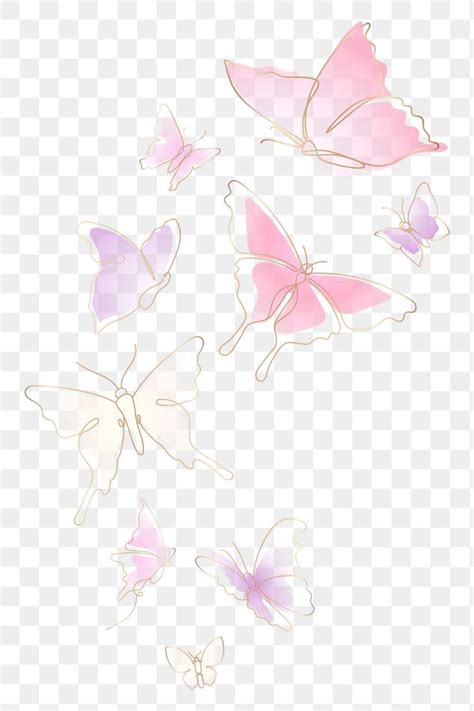 pink and white butterflies flying in the sky, transparent background ...