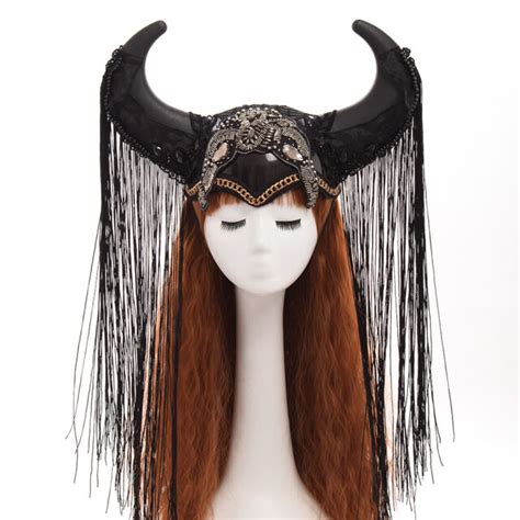 Ox Horn Hat Halloween Cosplay Headwear Funny Hat Gothic Show Girl Headdress | eBay