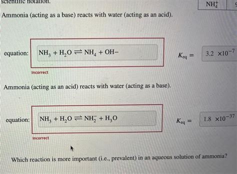 Solved Ammonia (acting as a base) reacts with water (acting | Chegg.com