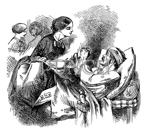 Victorian cartoon showing nurse Florence Nightingale with an injured ...