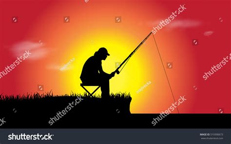 Vector Illustration Fisherman Sunset Stock Vector (Royalty Free ...