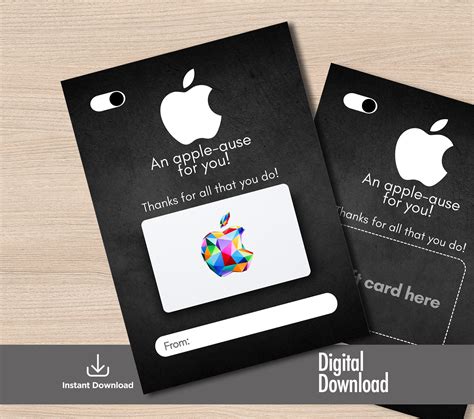 APPLE Gift Card Holder DIGITAL DOWNLOAD Thank You Teacher, Employee ...