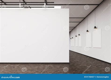 Art Gallery with a Blank Wall and Row of Pictures Stock Illustration ...