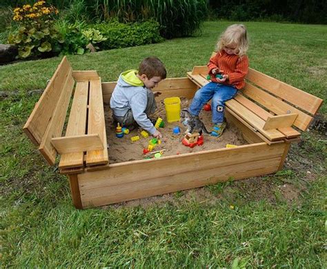 Wooden Tidy Sandpit with fold down benches | Caledonia Play